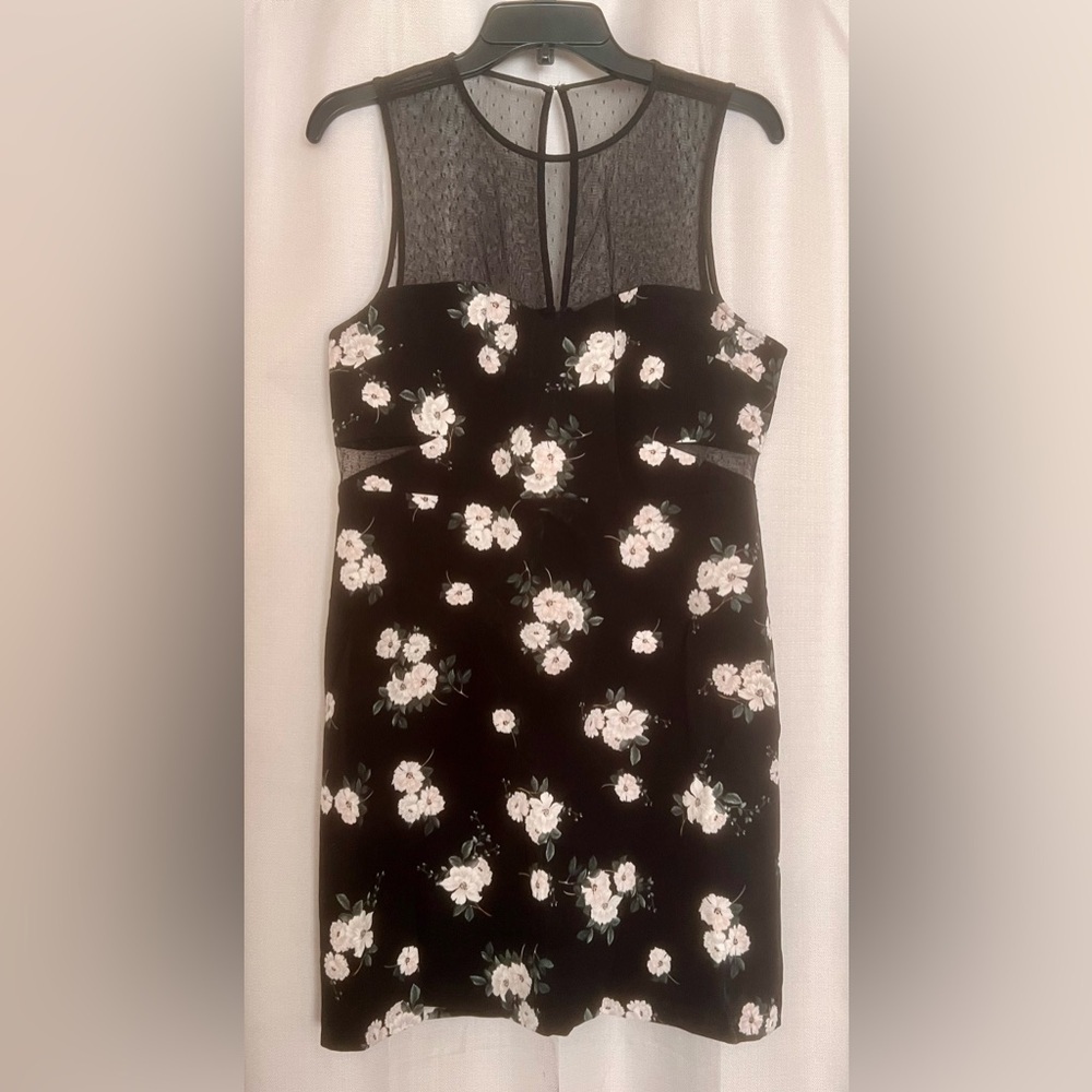 Express Black Floral Mesh Yoke Sleeveless Dress Size 12